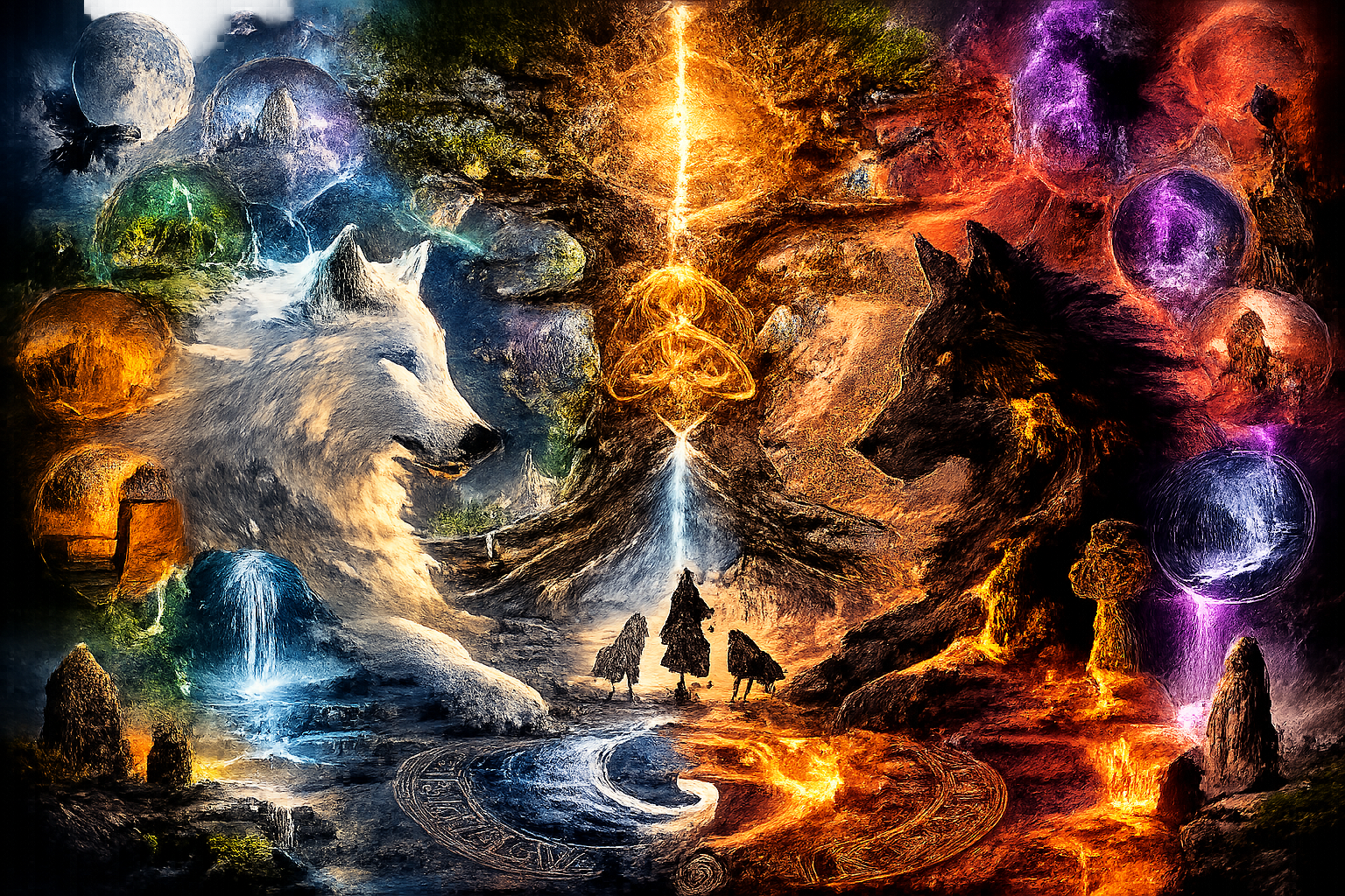 Two wolves with cosmic realm orbs - Community